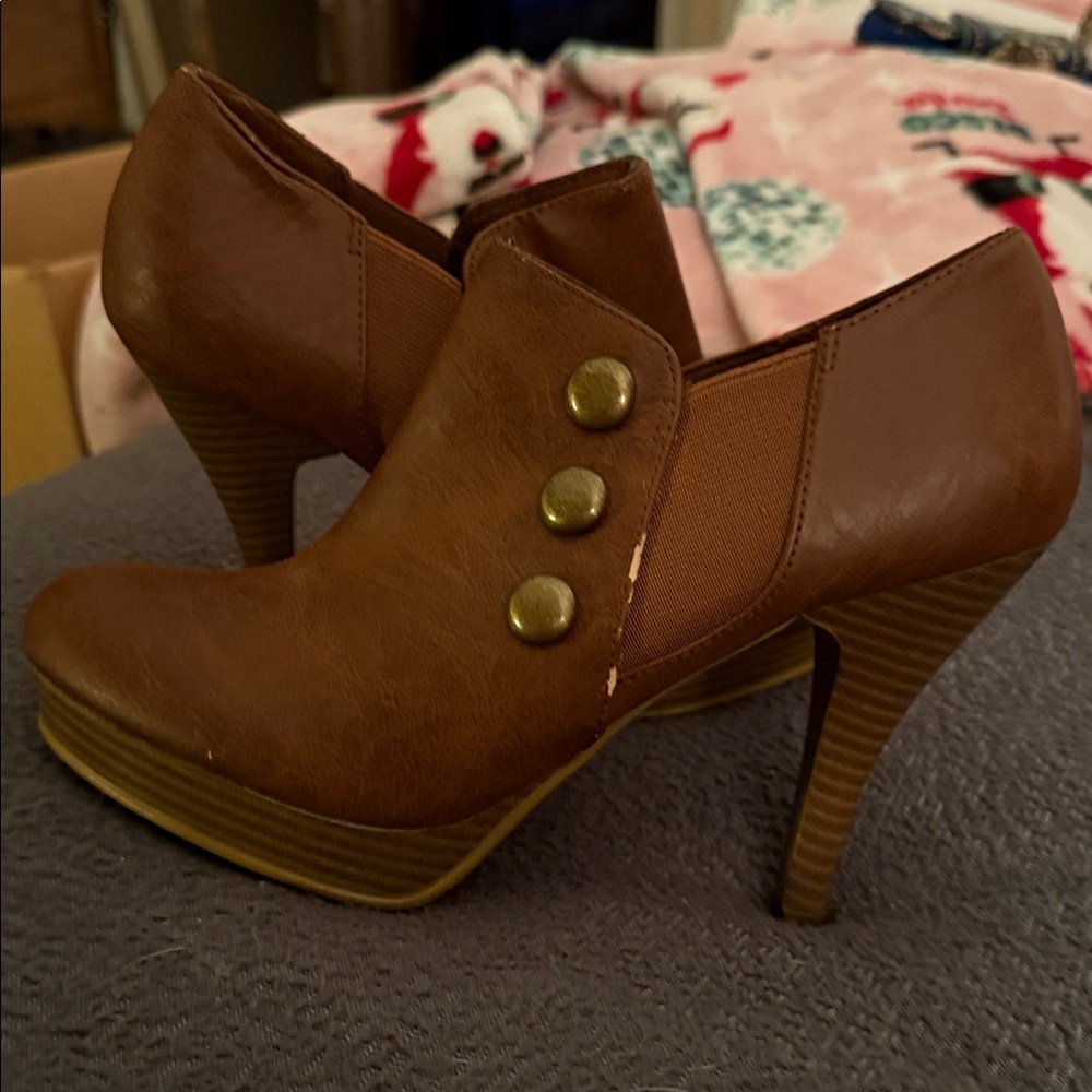 Xappeal Brown Heeled Ankle Boots with Button Detail